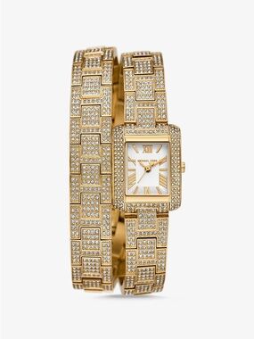 Michael Kors Petite Emery Pavé Gold-Tone Double Wrap Watch